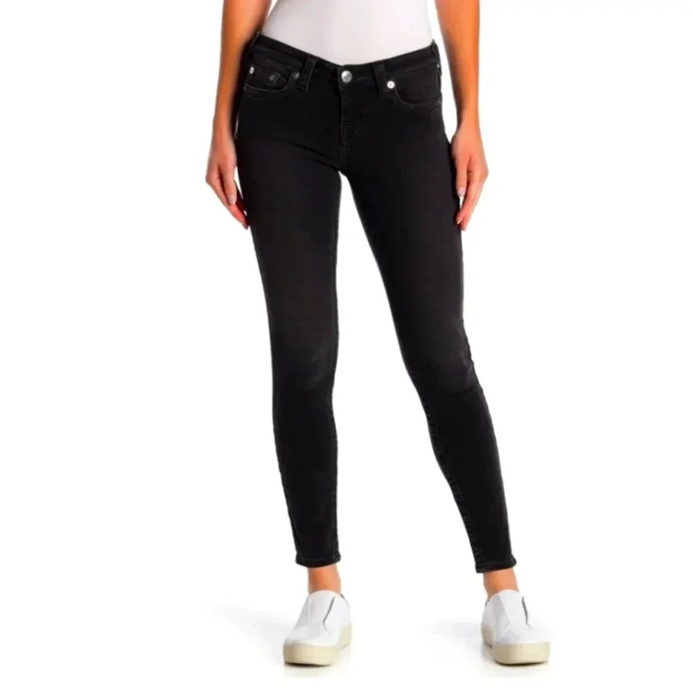 True Religion Skinny Jeans Wmn 28 Low Rise 5-Pocket Black Cotton Denim Great Con